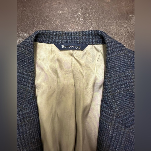 I56 Vintage BURBERRY Navy Blue Glen Plaid Wool Blazer Sport Coat jacket 46R - Picture 5 of 10